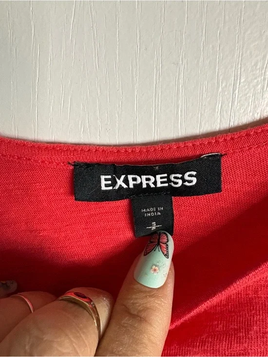 Express Red/Orange Eyelet Puff Sleeve Knit Top Size S Y2K Cottagecore Boho - Picture 3 of 8